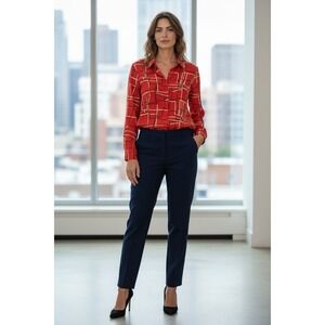 JENNIFER L LOYD Womens Red Graphic Print‎ Long Sleeve Button Up Shirt Top Size L